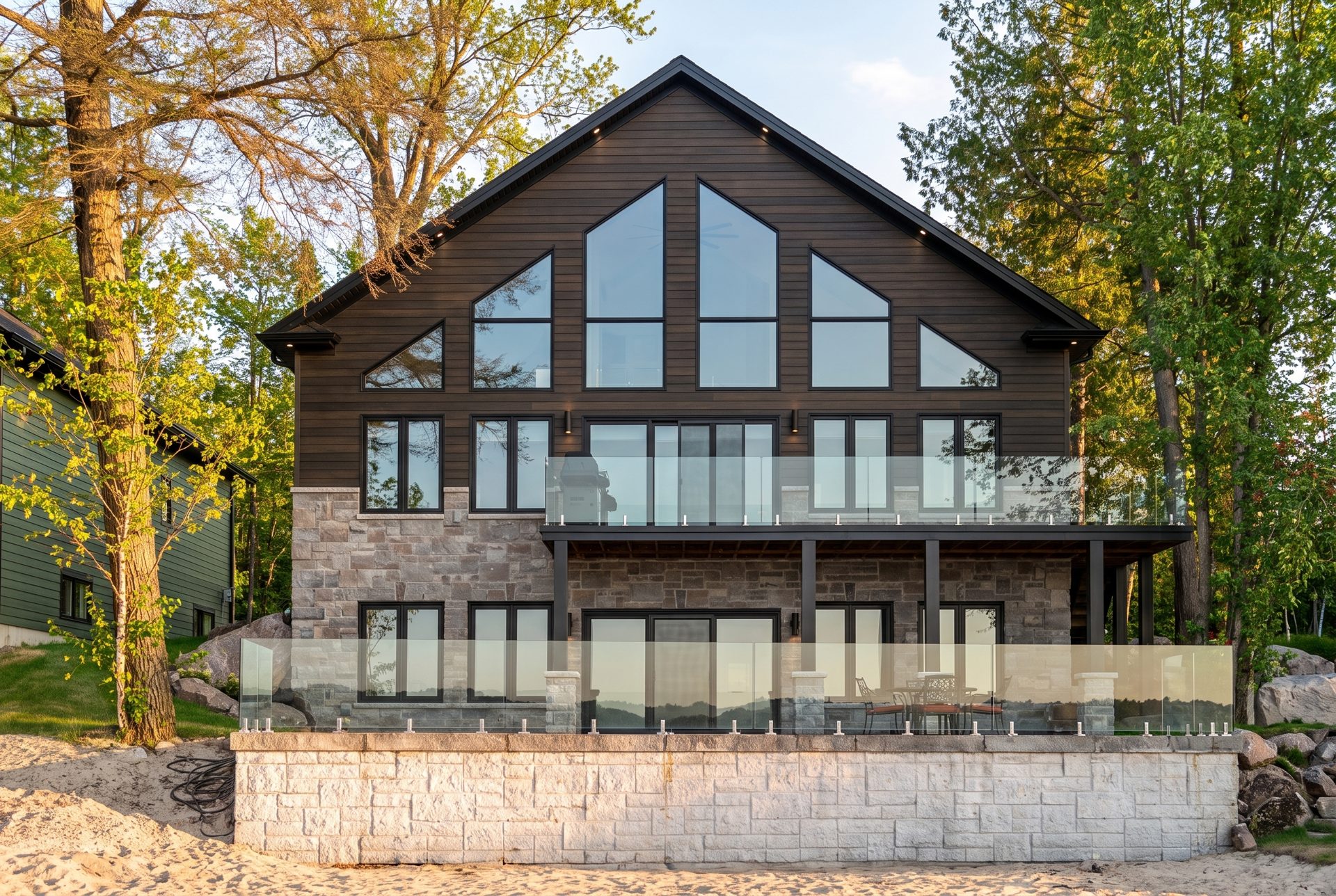 Modern lakeside custom home built by Nicholson Bros Developments at Stoney Lake