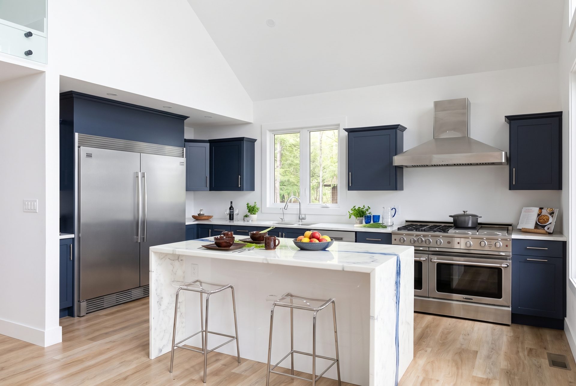 Stoney Lake — kitchen with marble waterfall island